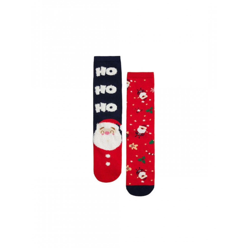 Χριστουγεννιάτικες Γυναικείες Κάλτσες 2 τεμ. Ysabel Mora Y12901 με σχέδια, ΚΟΚΚΙΝΗ-ΜΠΛΕ